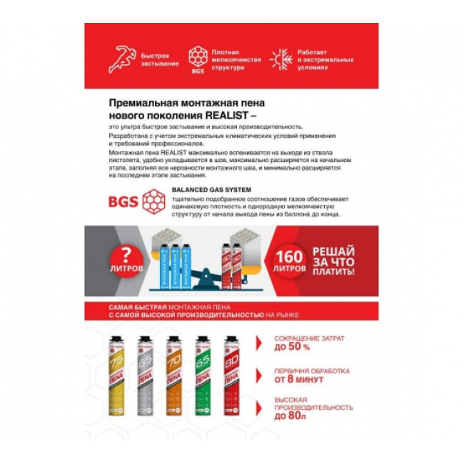 Пена монтажная REALIST PRO Red 80 л