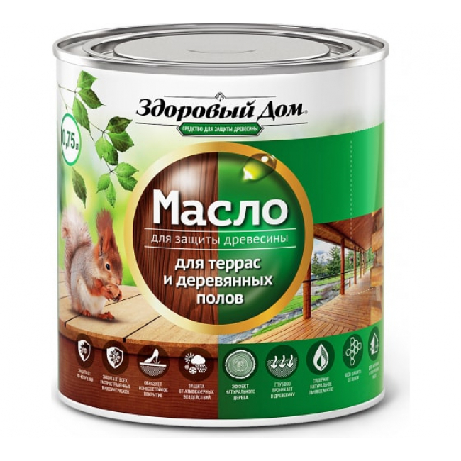 Масло для террас и дерев. полов 0,75л здоровый дом (1/6) белое