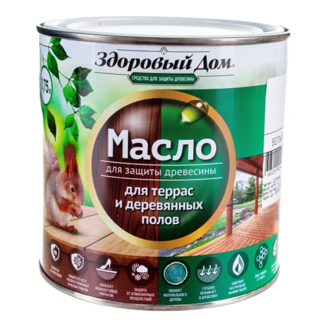 Масло для террас и дерев. полов 0,75л здоровый дом (1/6) белое