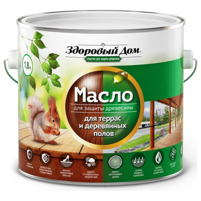 Масло для террас и деревянных полов Здоровый Дом белое 1,8 л