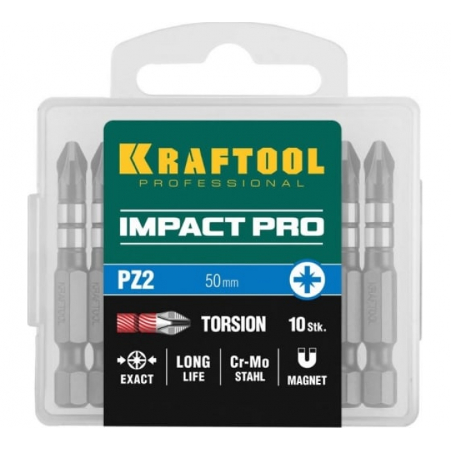 Биты Impact Pro PZ2 50 мм 10 шт. KRAFTOOL