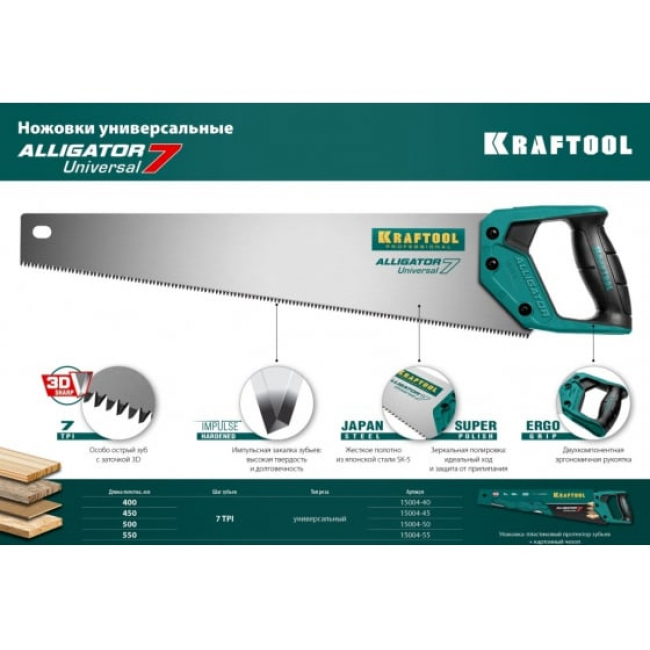 Универсальная ножовка Kraftool Alligator 7", 550 мм